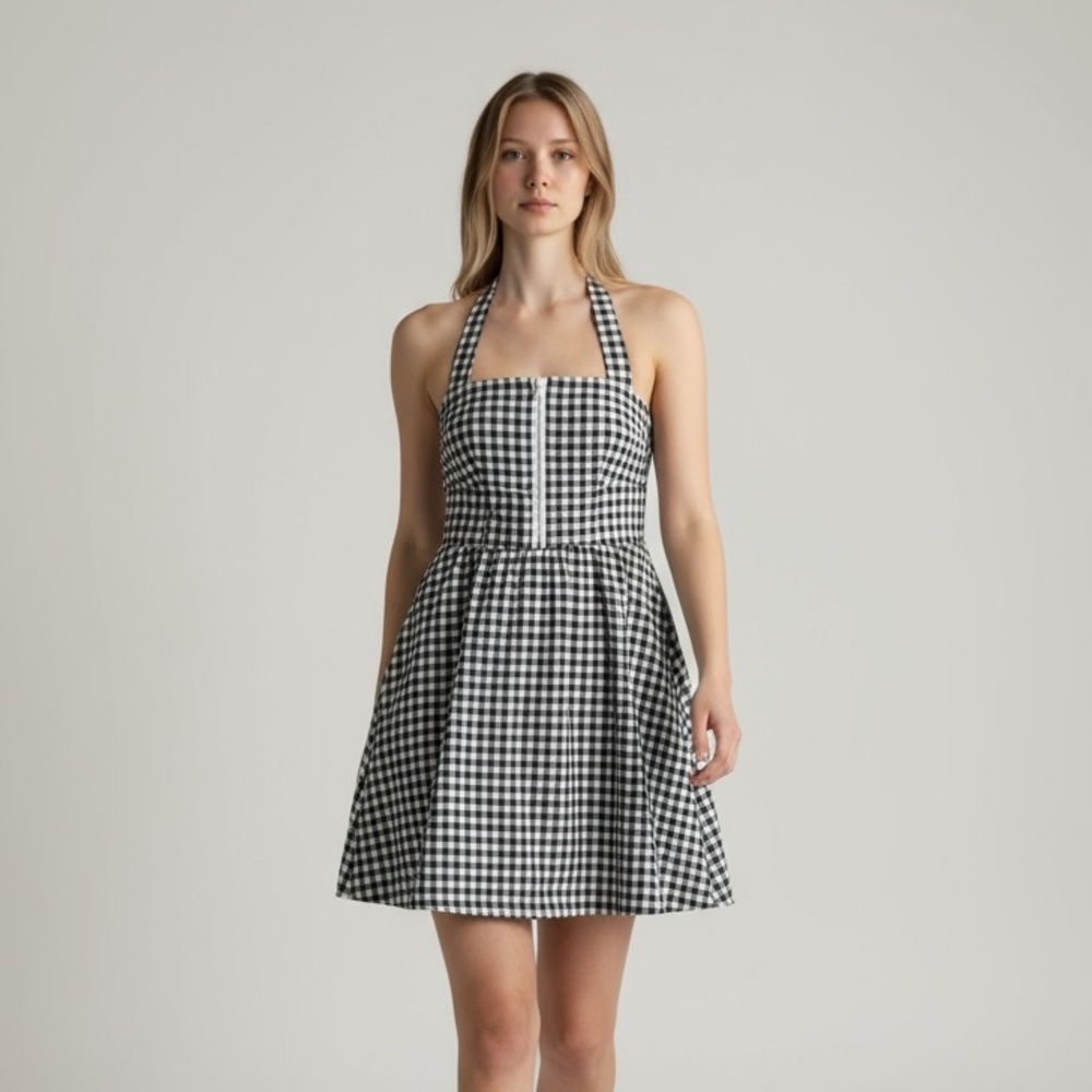 👗Avec Les Filles Monochrome Gingham Dress